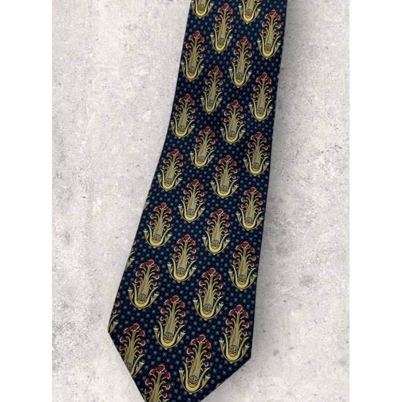 PIERRE BALMAIN Silk Tie FRANCE Navy Gold Art W:3.7" EUC - Picture 6 of 6